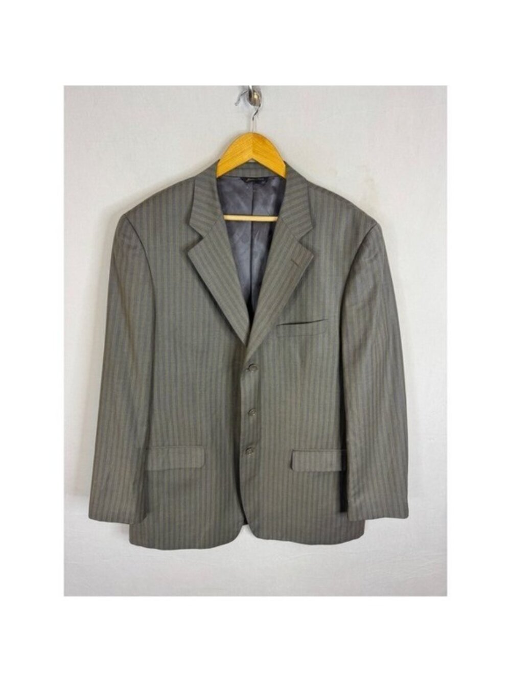 Mario Zegnoti Ermenegildo Zegna Super 130s Wool Blazer Pinstripe Olive US 46L